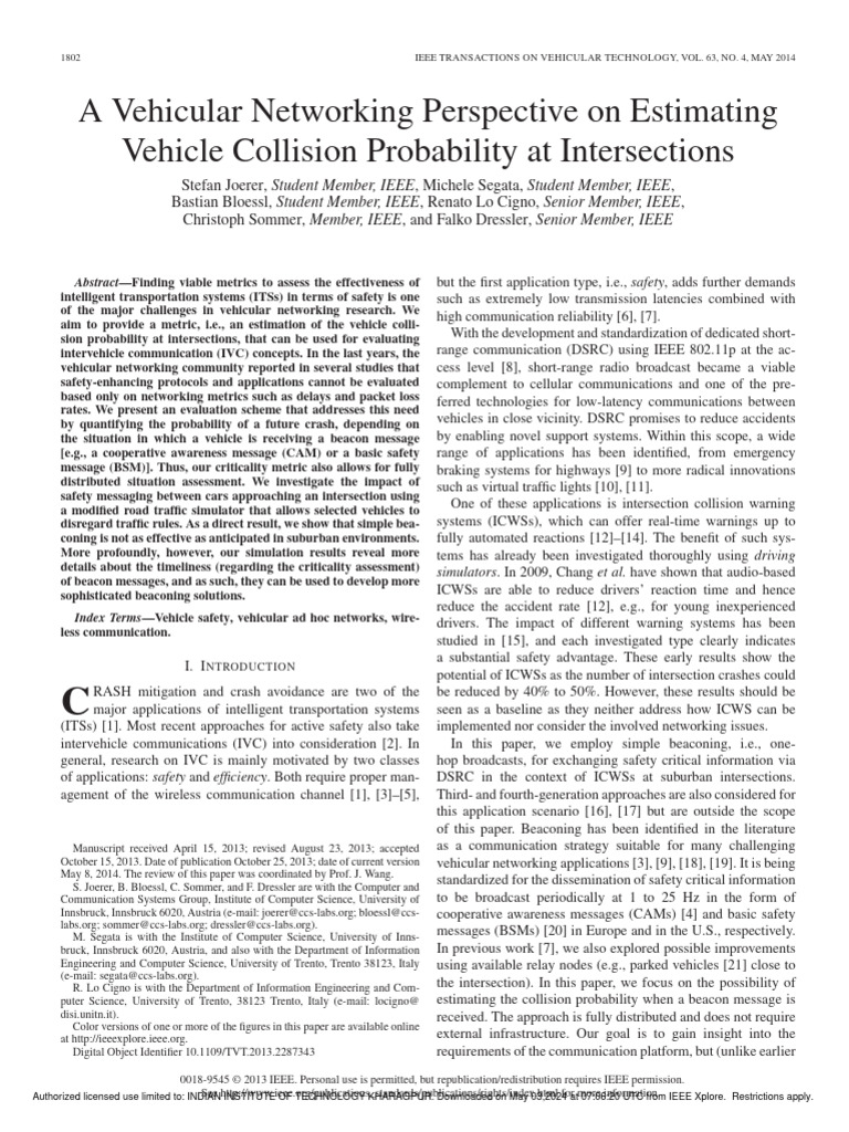A Vehicular Networking Perspective On Estimating Vehicle Collision ...