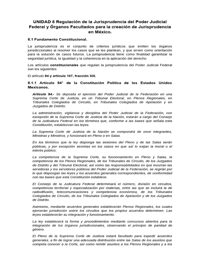 Unidad 8 regulaci n de la jurisprudencia del poder judicial federal y