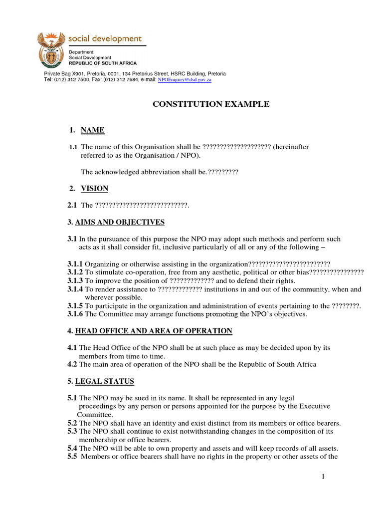 Model Constitution PDF Nonprofit Organization Committee