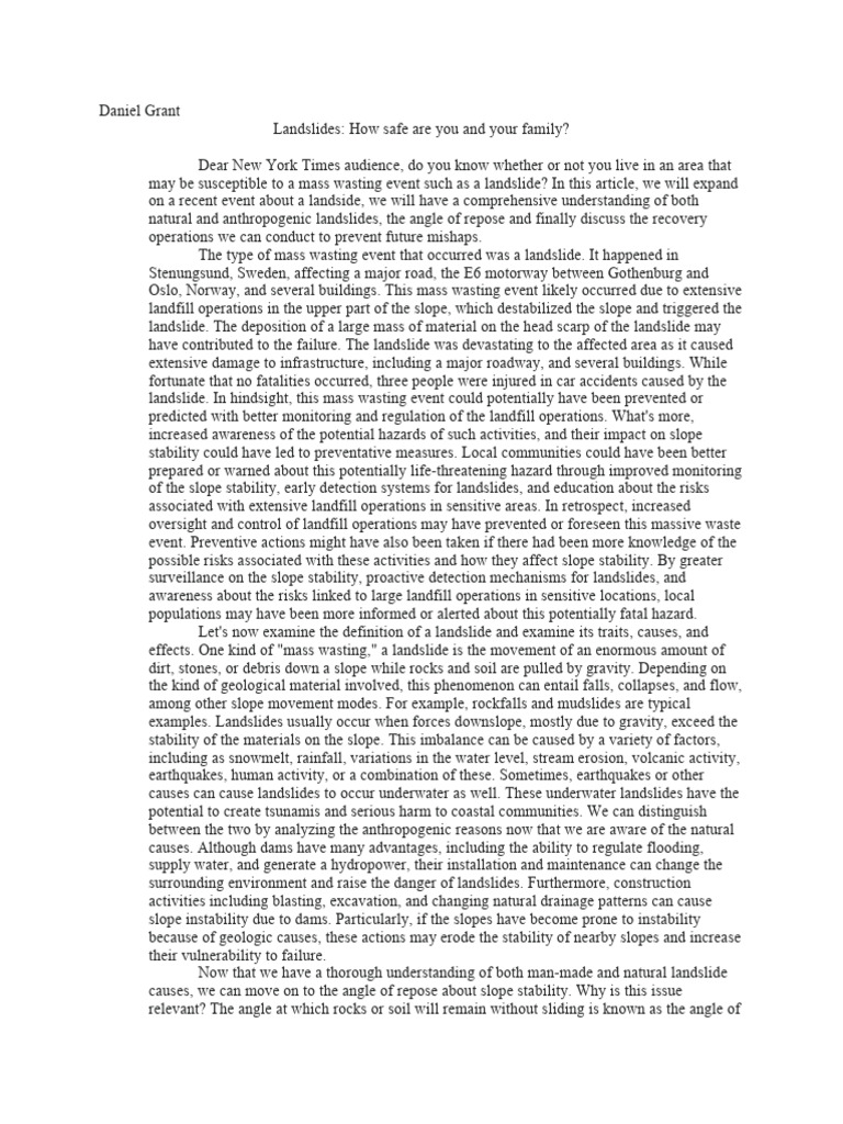 Essay On Landslides Pdf Landslide Earth Sciences