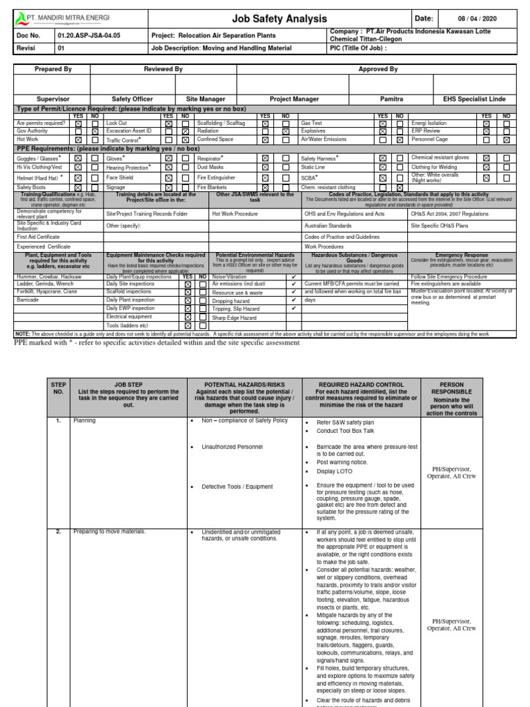 01.20.ASP-JSA-04.05 (EN) - JSA For Moving and Material Handling | PDF ...