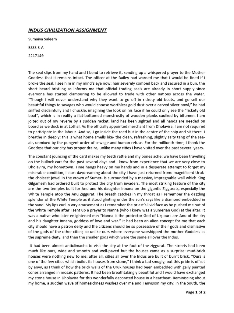 Indus Civilization Assignment | PDF | Sumer | Deities