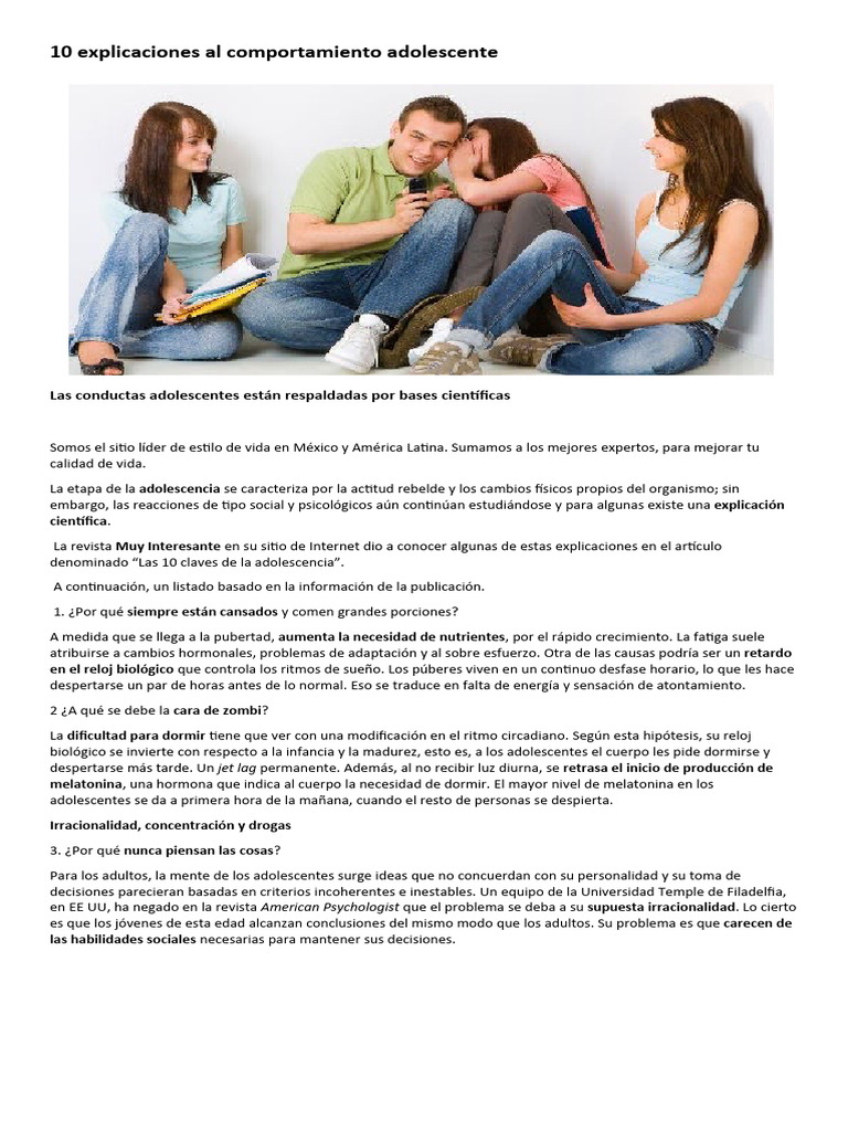 10 Explicaciones Al Comportamiento Adolescente | PDF | Adolescencia ...