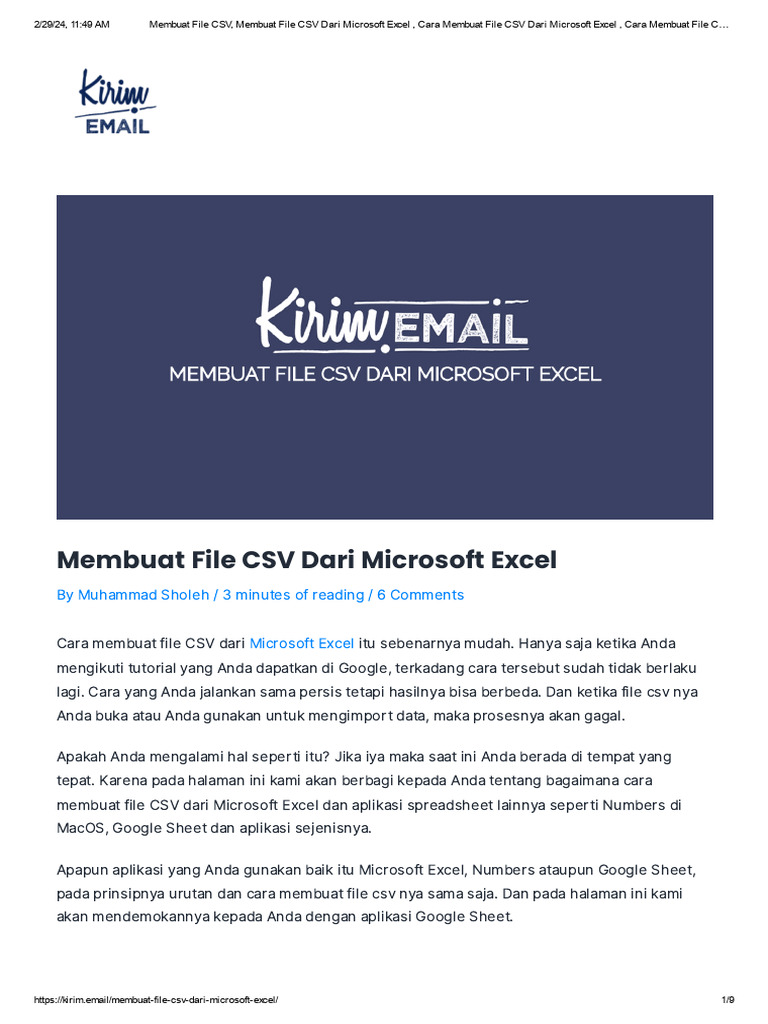 Cara Membuat File CSV di Excel | PDF