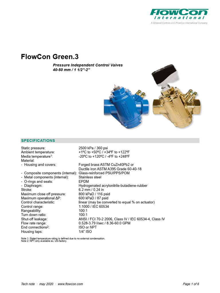 FlowCon Green.3 Valve Specifications | PDF | Power Supply | Electrical ...