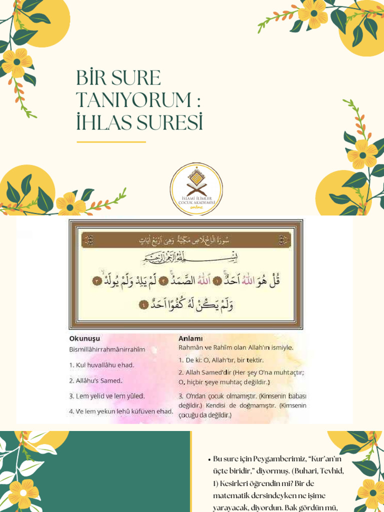 Bi̇r Sure Taniyorum İhlas Suresi̇-1 - 240103 - 210806 | PDF