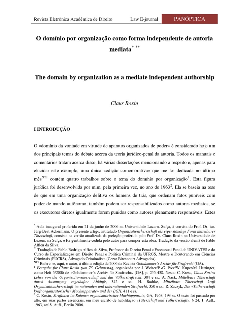Claus Roxin - O Domínio Por Organização Como Forma Independente de ...