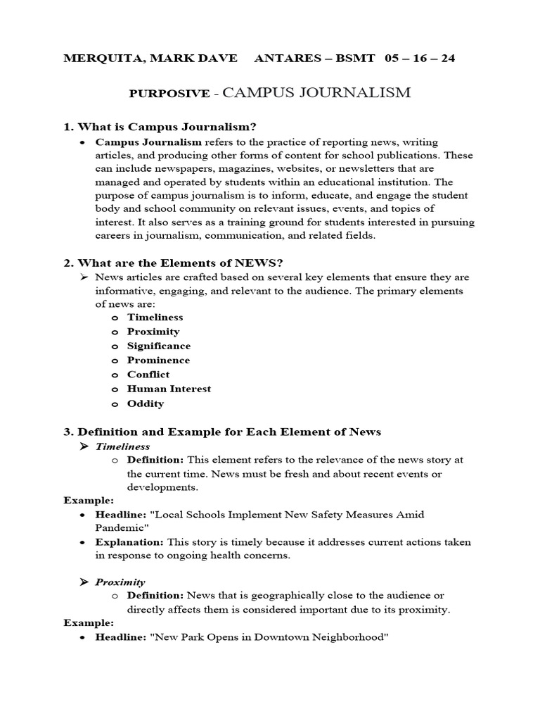 Understanding Campus Journalism Elements | PDF | News | Journalism