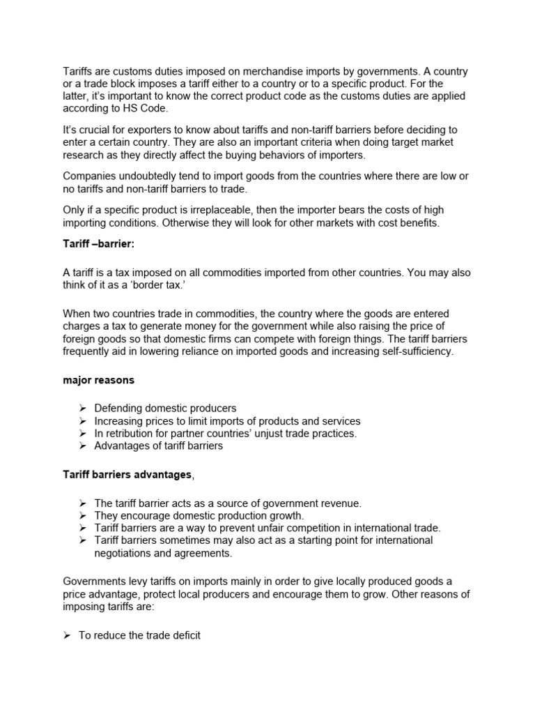 Understanding Tariffs and Trade Barriers | PDF | Non Tariff Barriers To ...