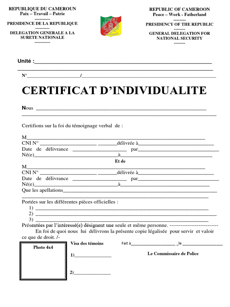 Certificat d'Individualité en Côte d'Ivoire | PDF