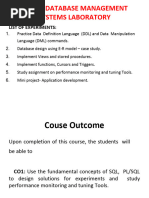 19Z411 Database Management Systems Laboratory: List of Experiments