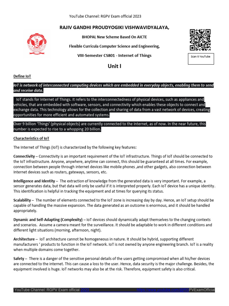 Iot Unit 1 Notes For RGPV Exam Download Free PDF Of Things