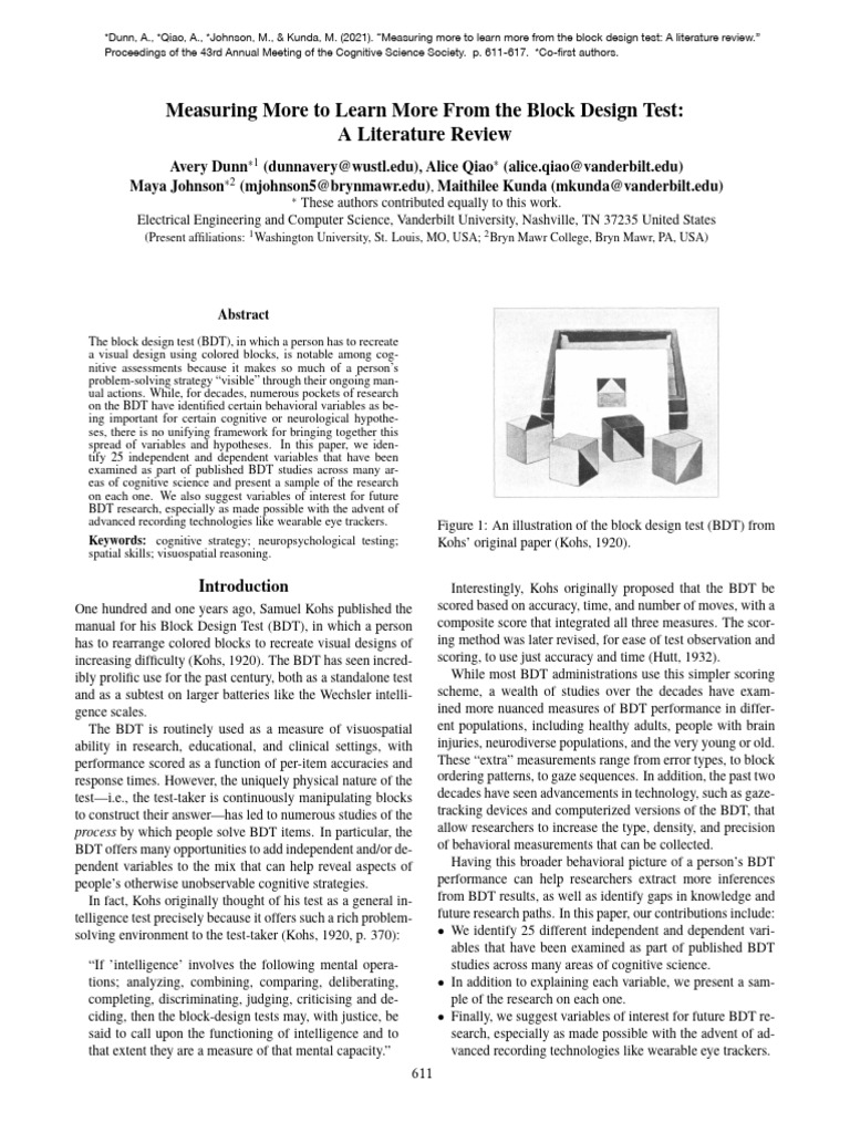 Dunn et al 2021 measuring more to learn more from the block design test