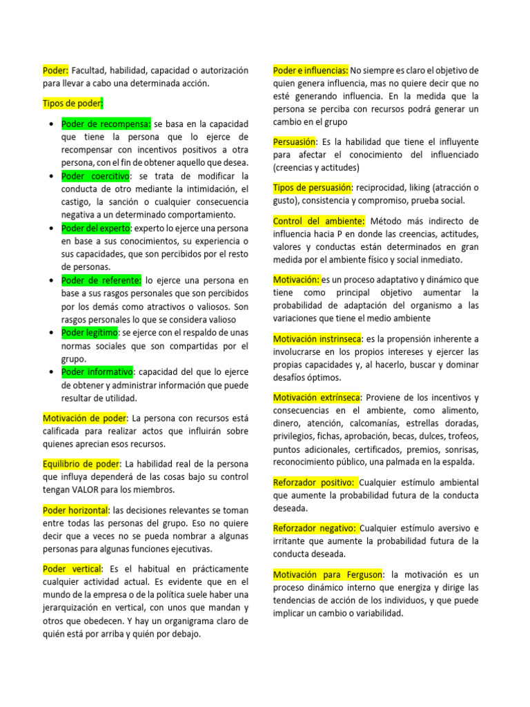 Tipos y Dinámicas del Poder y Motivación | PDF | Poder (social y ...