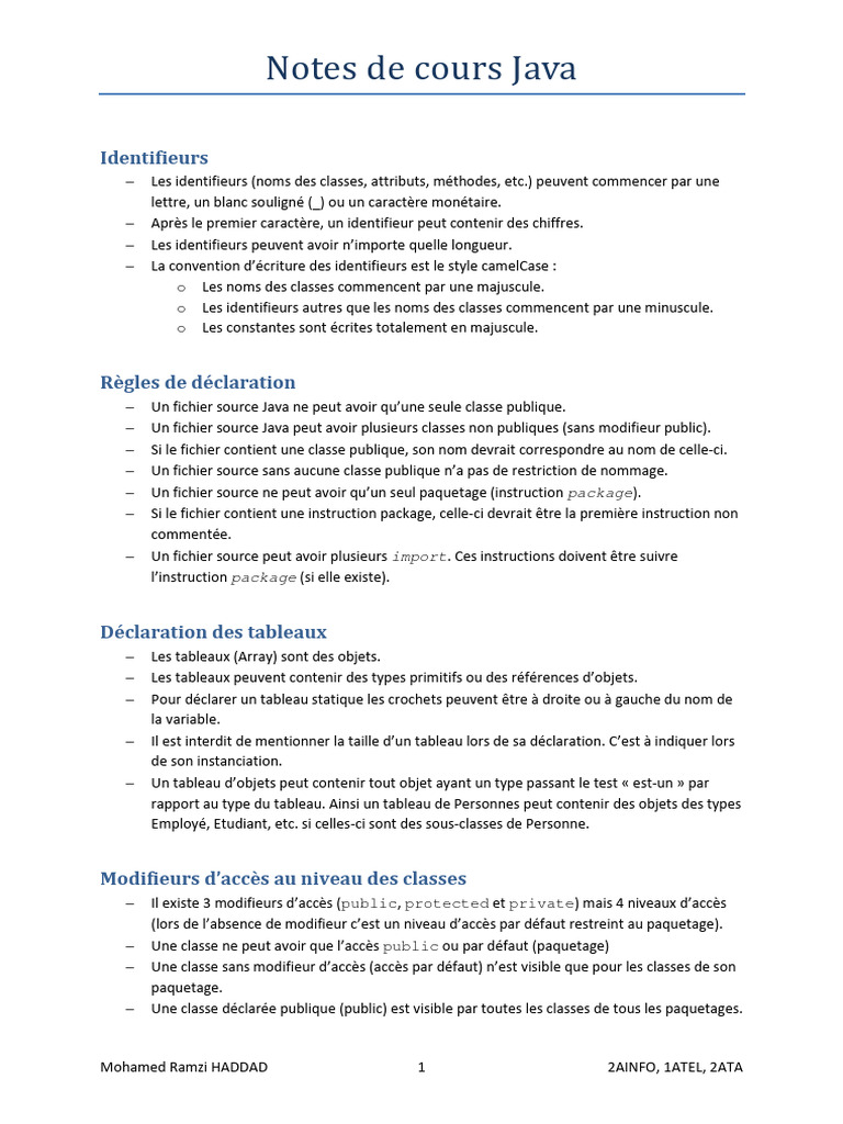 Guide des identifiants et classes Java | PDF | Classe (informatique ...