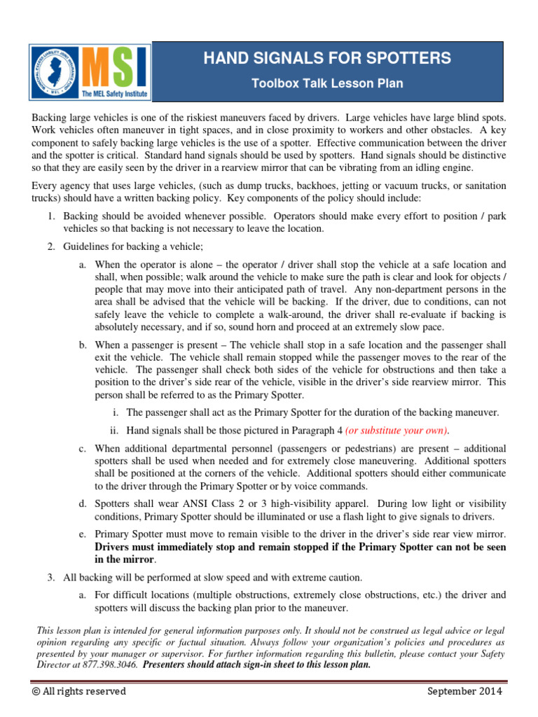 Universal Hand Signals for Spotters | PDF | Hand | Vehicles