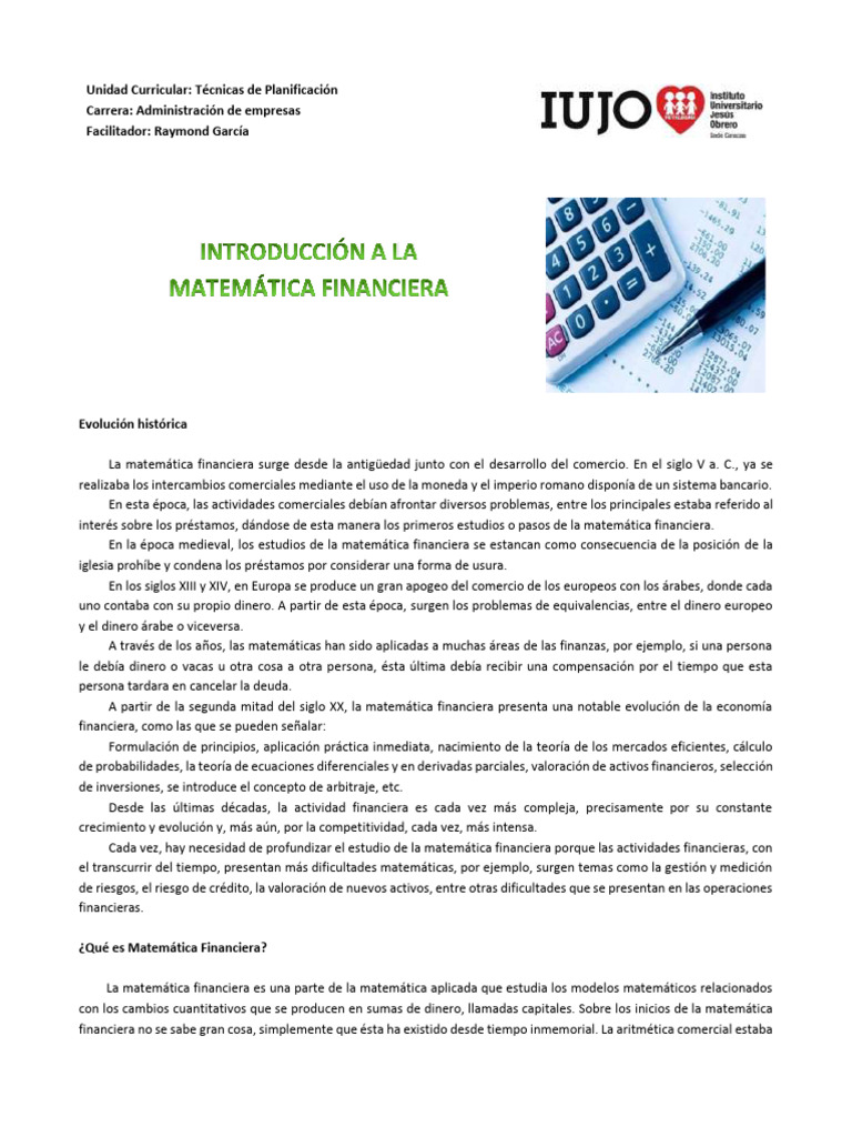 Introducción a la Matemática Financiera | PDF | Finanzas Matemáticas ...