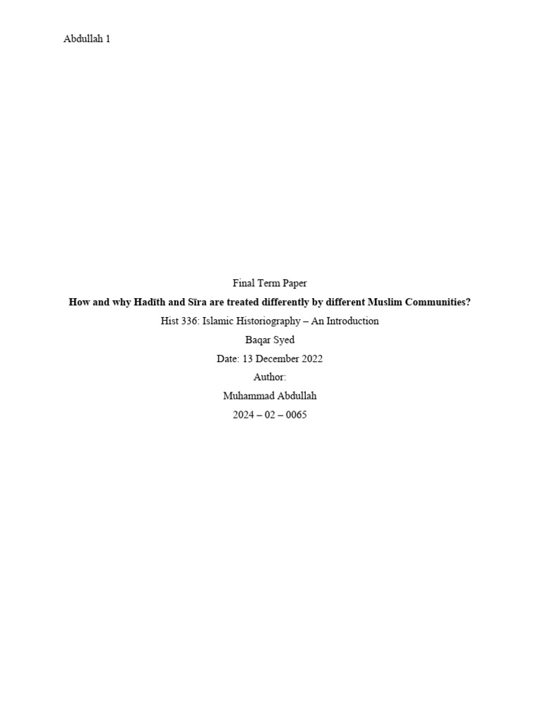 Final Paper - Muhammad Abdullah - 24020065 | PDF | Hadith | Muhammad