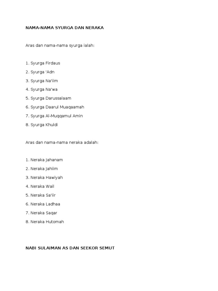 Nama Syurga Dan Neraka Pdf