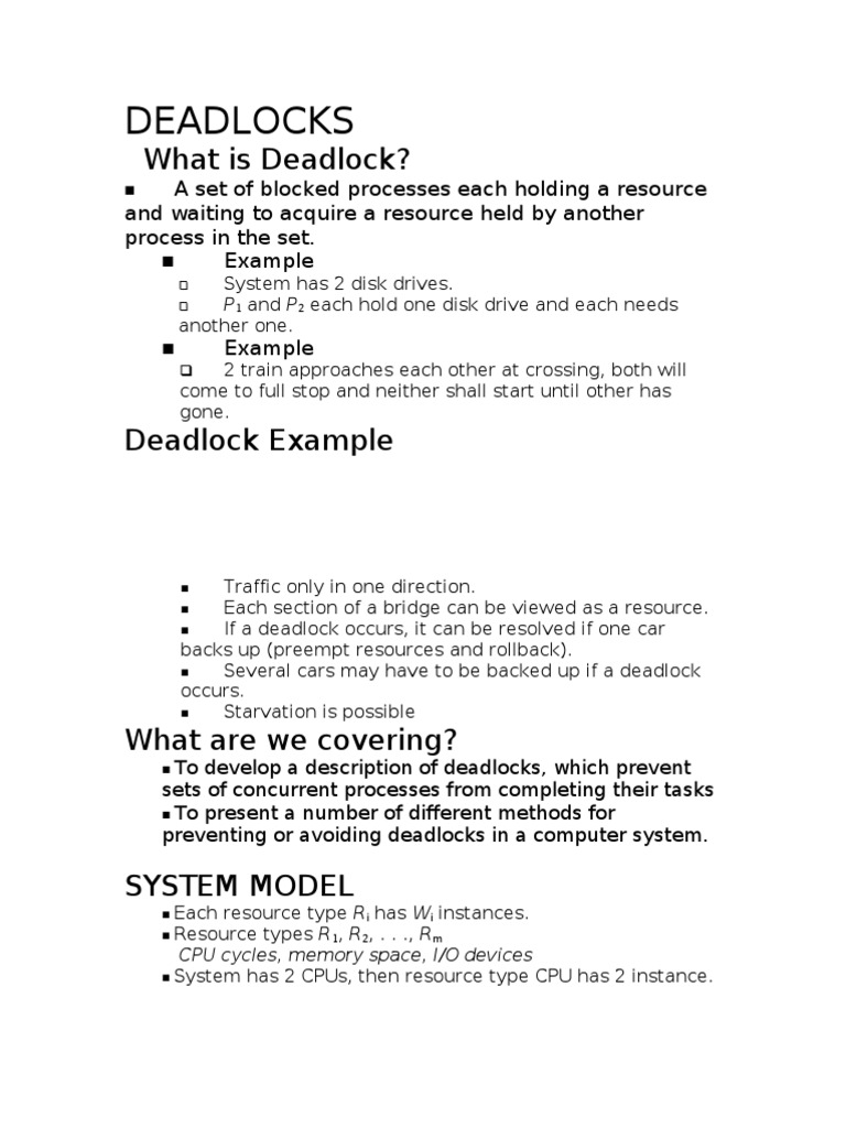 Deadlocks Operating System Technology Areas Of Computer Science