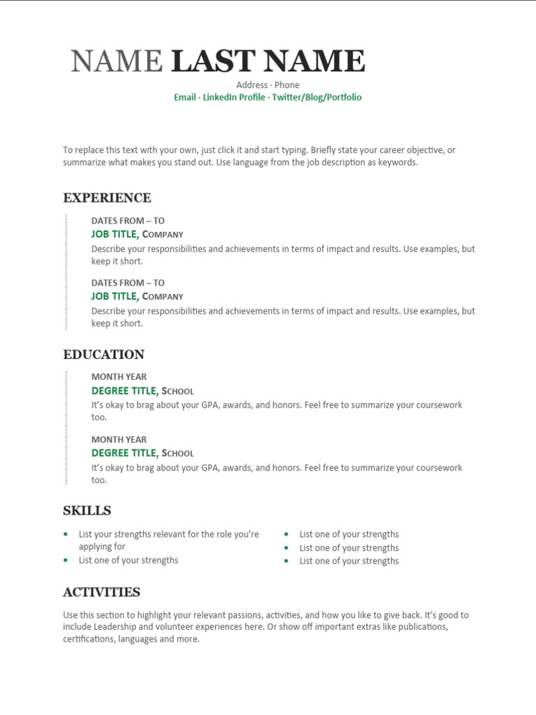 Professional Resume Template Guide | PDF | Career & Growth