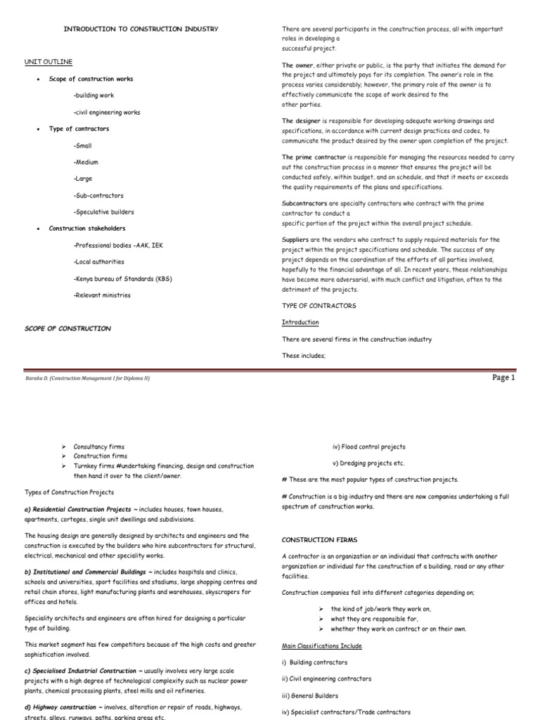 Overview of Construction Industry Roles | PDF | General Contractor ...
