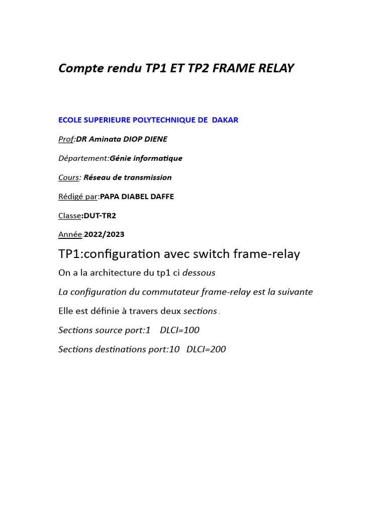 Configuration Frame Relay TP1 et TP2 | PDF | Commutateur réseau | Routeur