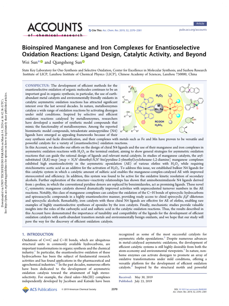 Sun Sun 2019 Bioinspired Manganese and Iron Complexes For ...