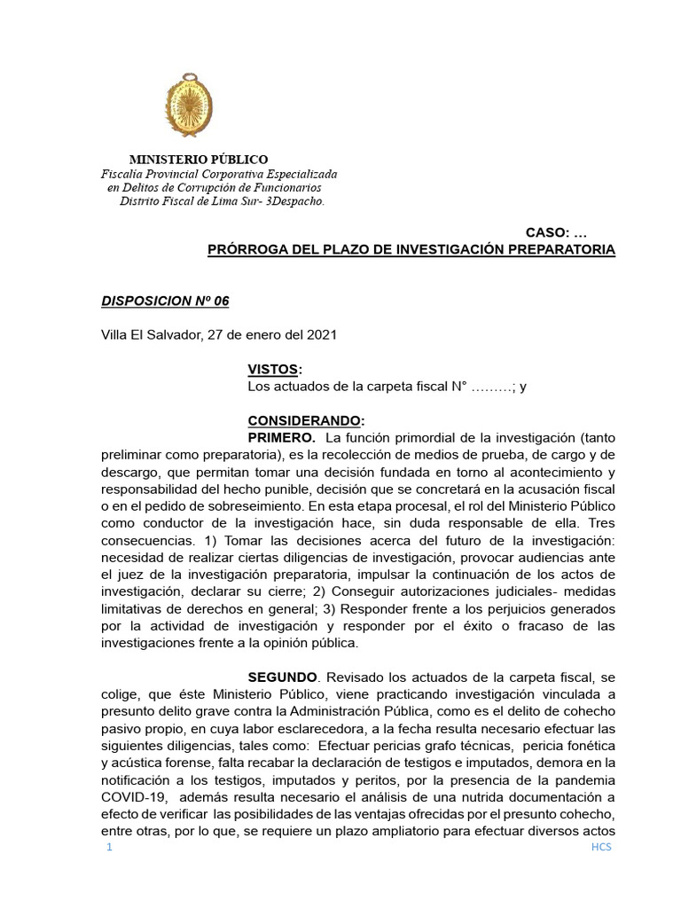 Prórroga de Investigación por Cohecho | PDF | Fiscal | Justicia