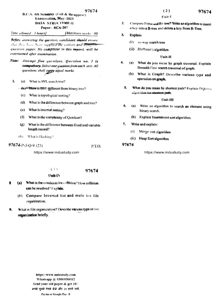 Bca 4 Sem Data Structure 2 97674 May 2023 | PDF