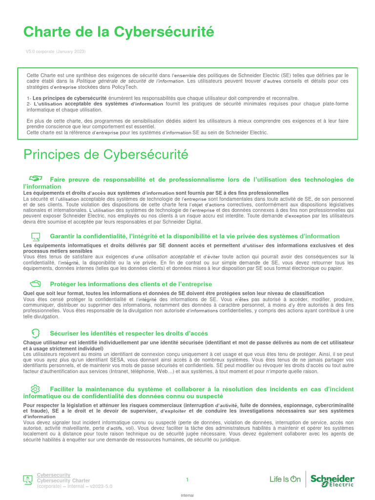Charte de Cybersécurité SE 2023 | PDF | Mot de passe | Sécurité