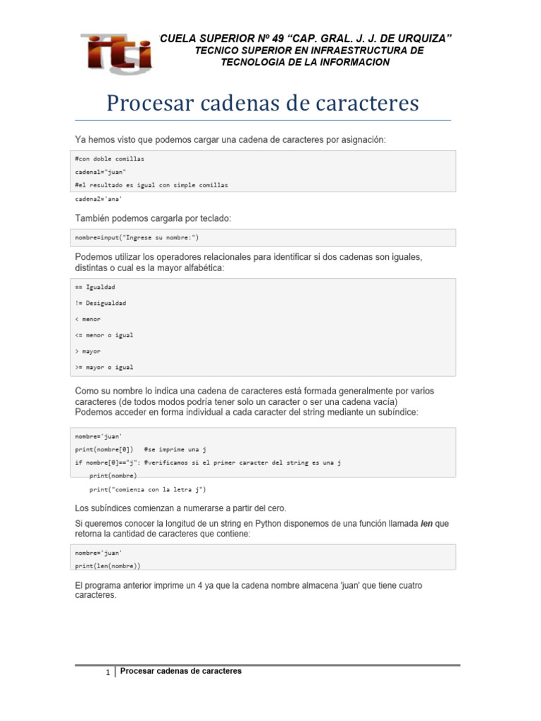 Procesamiento de Cadenas en Python | PDF | Cadena (informática ...