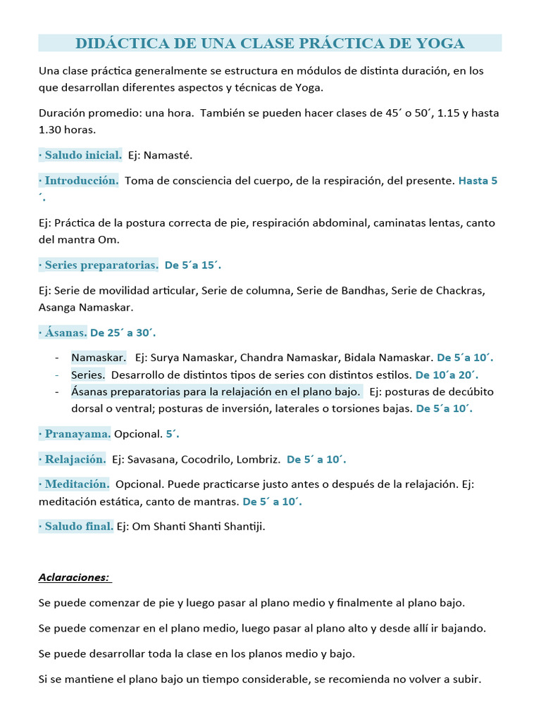 Estructura de Clase Práctica de Yoga | PDF | Artes del Lenguaje y ...