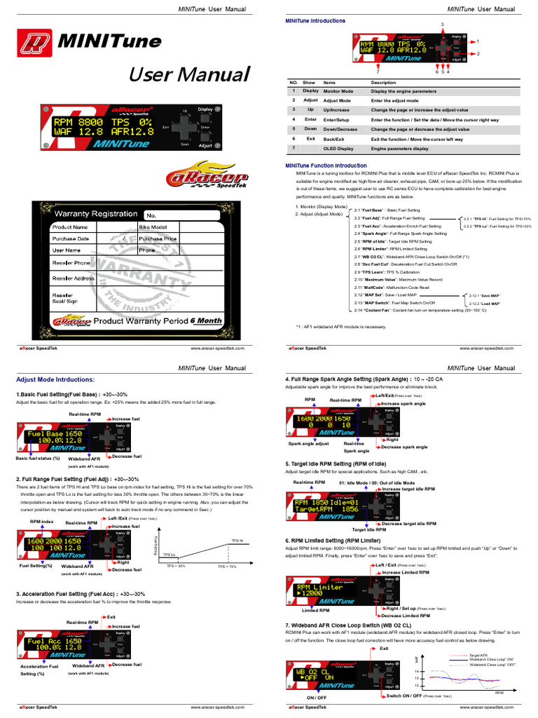 MINITune User Manual Overview | PDF | Throttle | Vehicle Technology