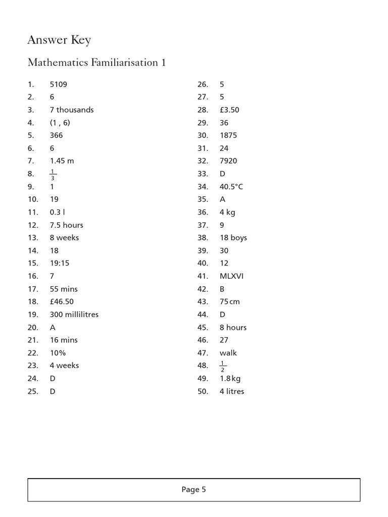 Mathematics Familiarisation Answer Key | PDF | Teaching Methods & Materials