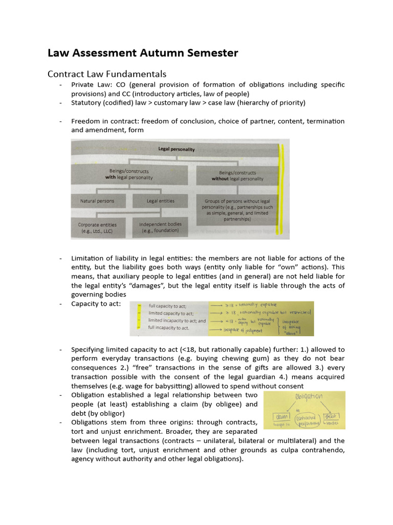Law Summary Autumn Semester | PDF | Legal Liability | Civil Law (Legal ...