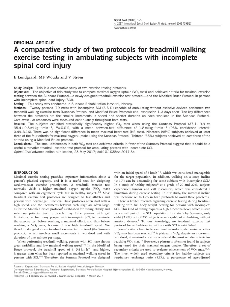 A Comparative Study of Two Protocols For Treadmill Walking Exercise ...