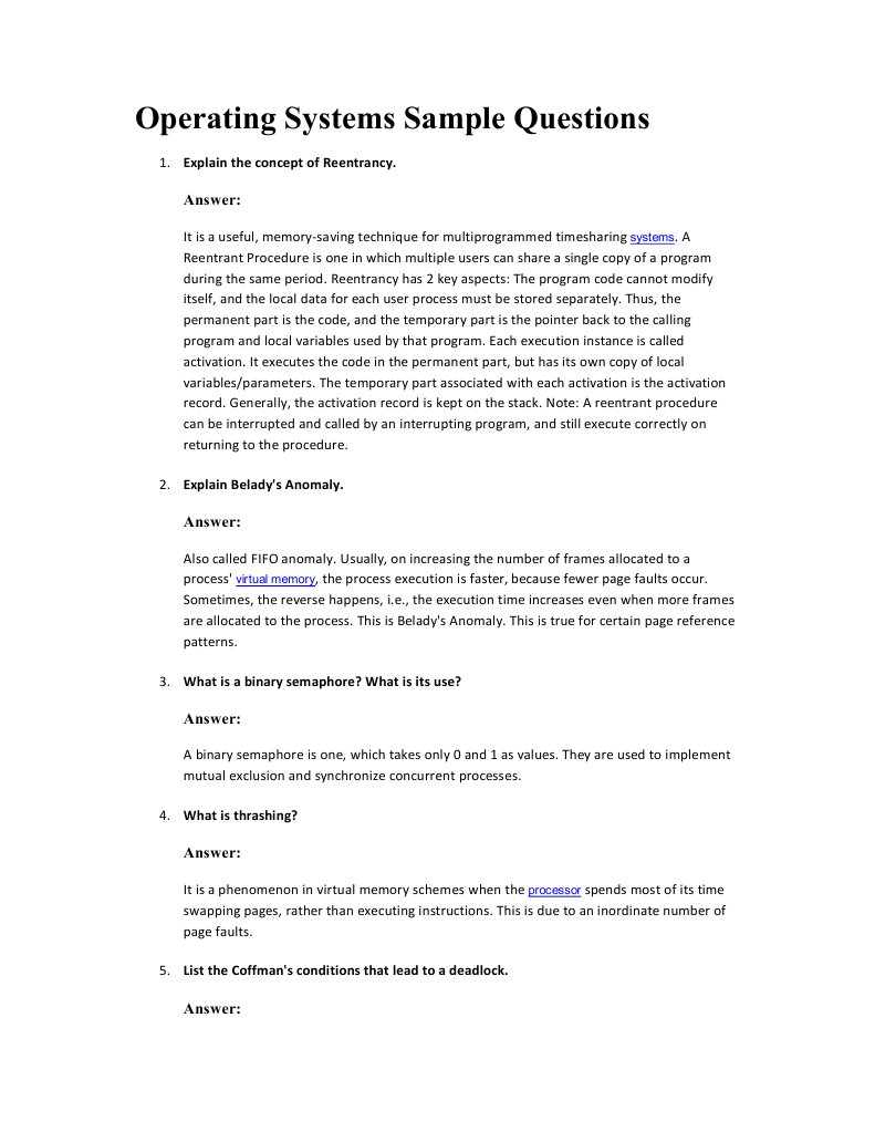 Operating Systems Sample Questions | Scheduling (Computing) | Thread ...