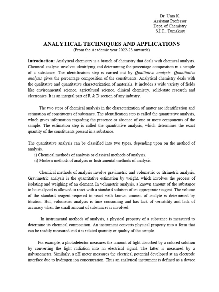 U - Analytical Techniques and Applications-Jan 2023 | PDF | Electrical ...