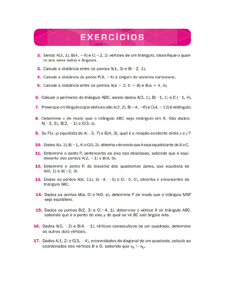 Lista sobre Distância entre Dois Pontos | PDF