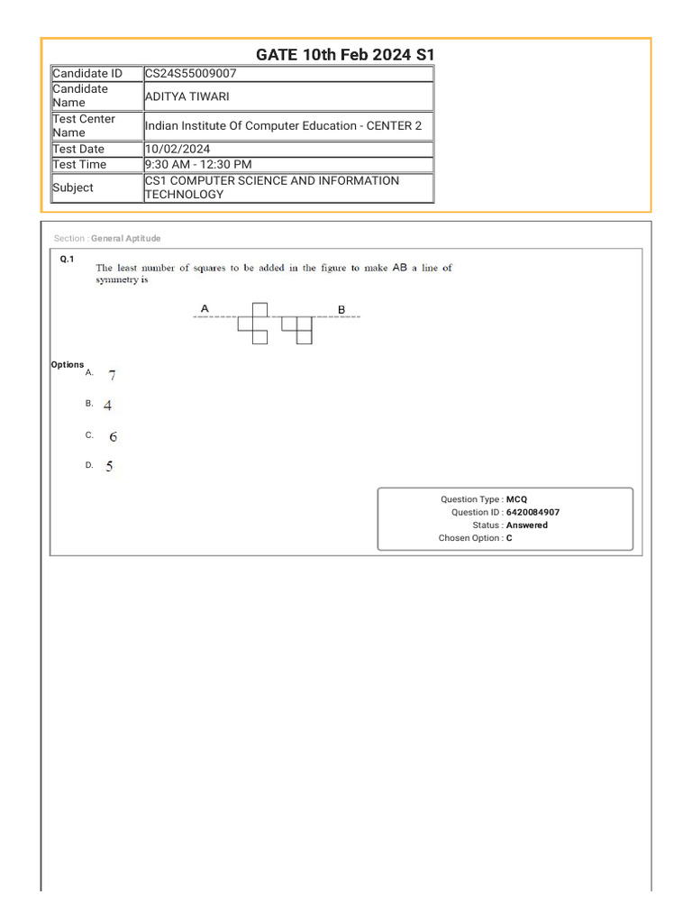 GATE 2024 CS1 Exam Questions and Answers | PDF | Multiple Choice ...