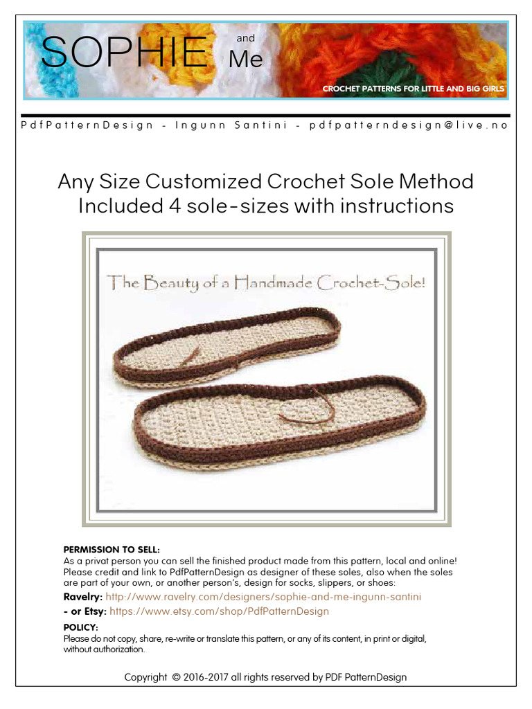 Crochet Soles Any Size Customized | PDF | Shoe | Crochet