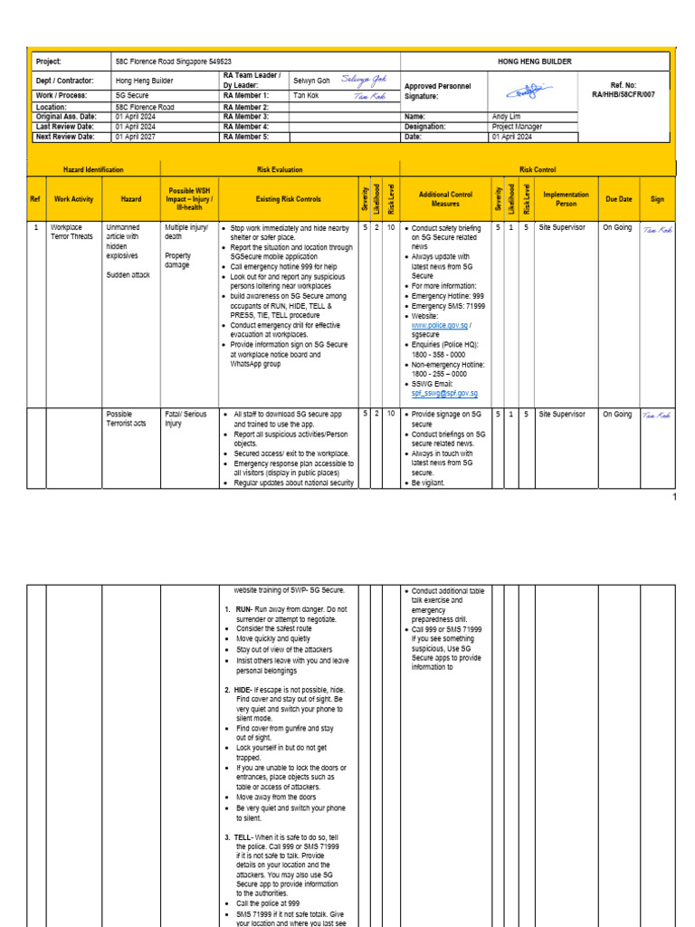 SGSecure Workplace Safety Guide | PDF | Risk | Safety