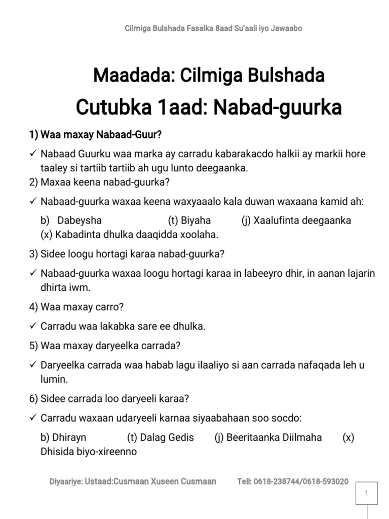 Cilmiga Bulshada 8aad Su Aalo Iyo Jawaabo-1 | PDF