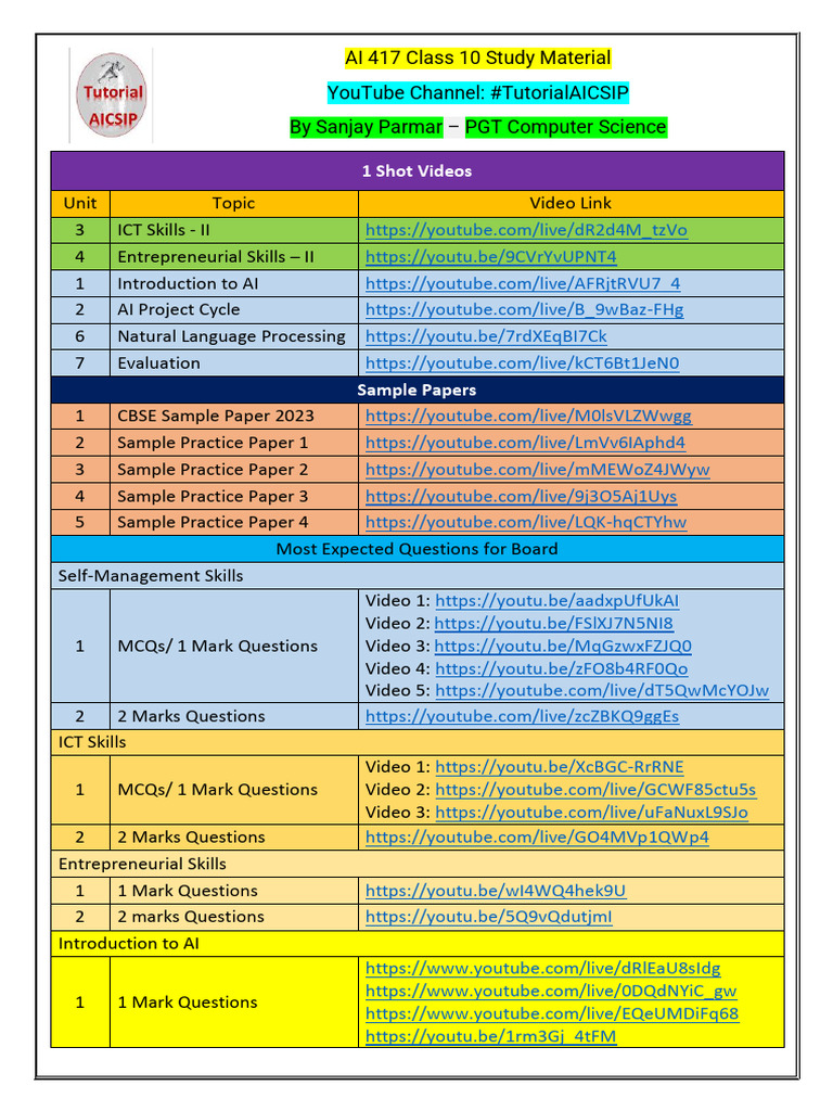 AI Class 10 Study Material | PDF | Science | Computing