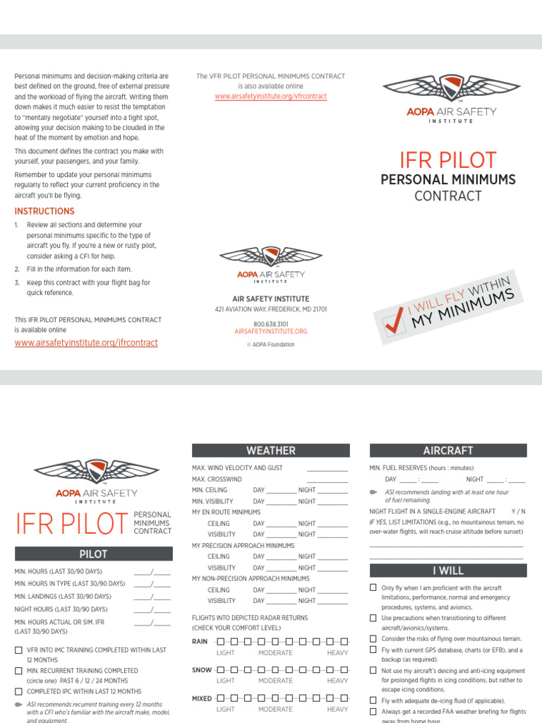 Personal minimums contract ifr pdf instrument flight rules