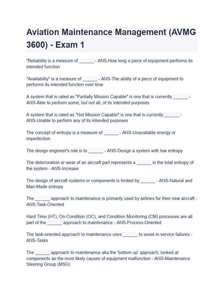 Aviation Maintenance Exam Guide | PDF | Reliability Engineering | Aviation