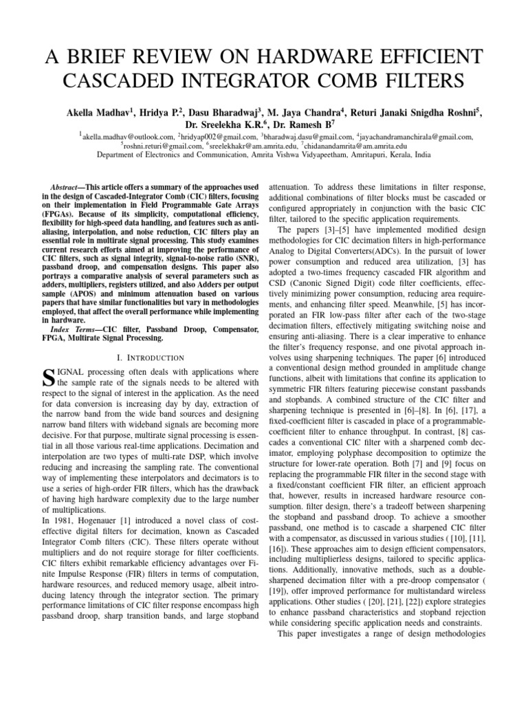 Efficient Design of CIC Filters in FPGA | PDF | Filter (Signal ...