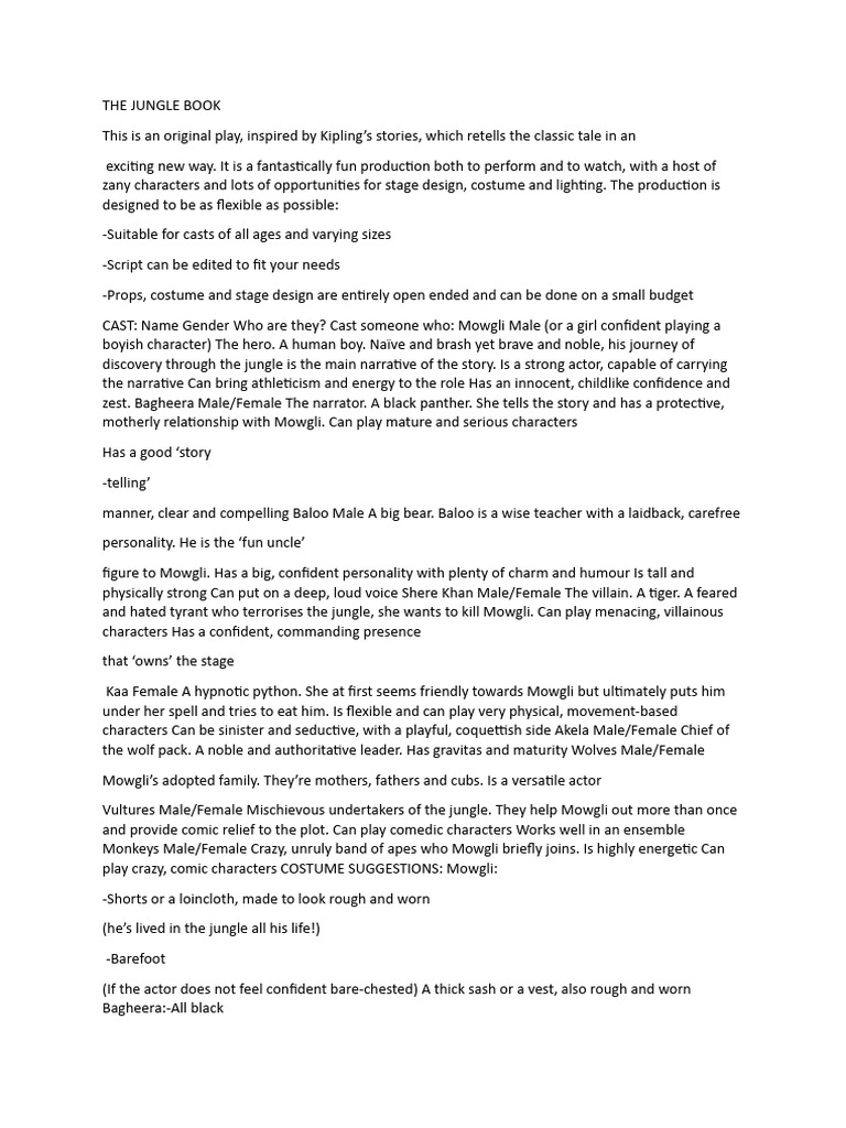 Mowgli's Jungle Adventure Play Script | PDF | Bagheera | Baloo