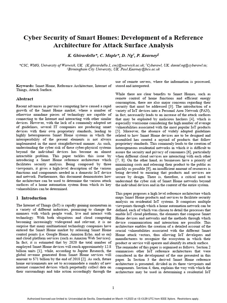 Cyber Security of Smart Homes Development of A Reference Architecture ...